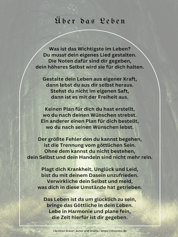 Über das Leben - Ein Gedicht aus der Reihe Druidenwort